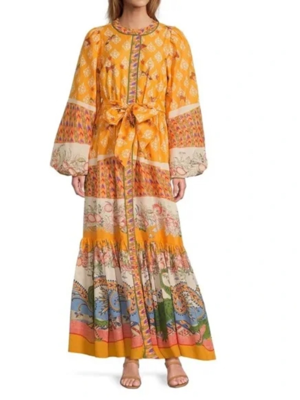 A Loves A NWT Maxi Dress Size Medium Yellow Multi Boho Print Tie Waist, NWT, Med